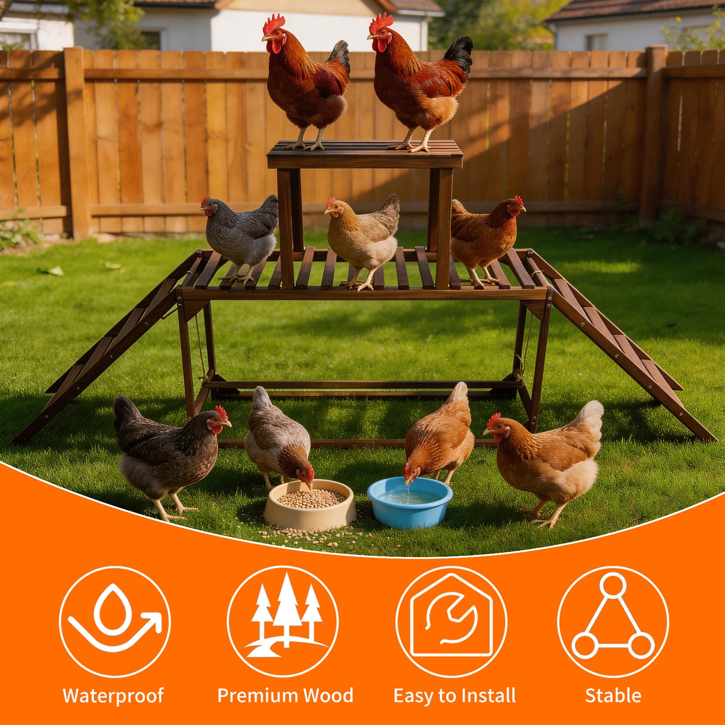 Chicken Perches Swing: Chicken Roosting Bars Wooden Chicken Climbing Frame with Swing & Ladder, Activity Play Toys for 8-10 Chickens, for Birds