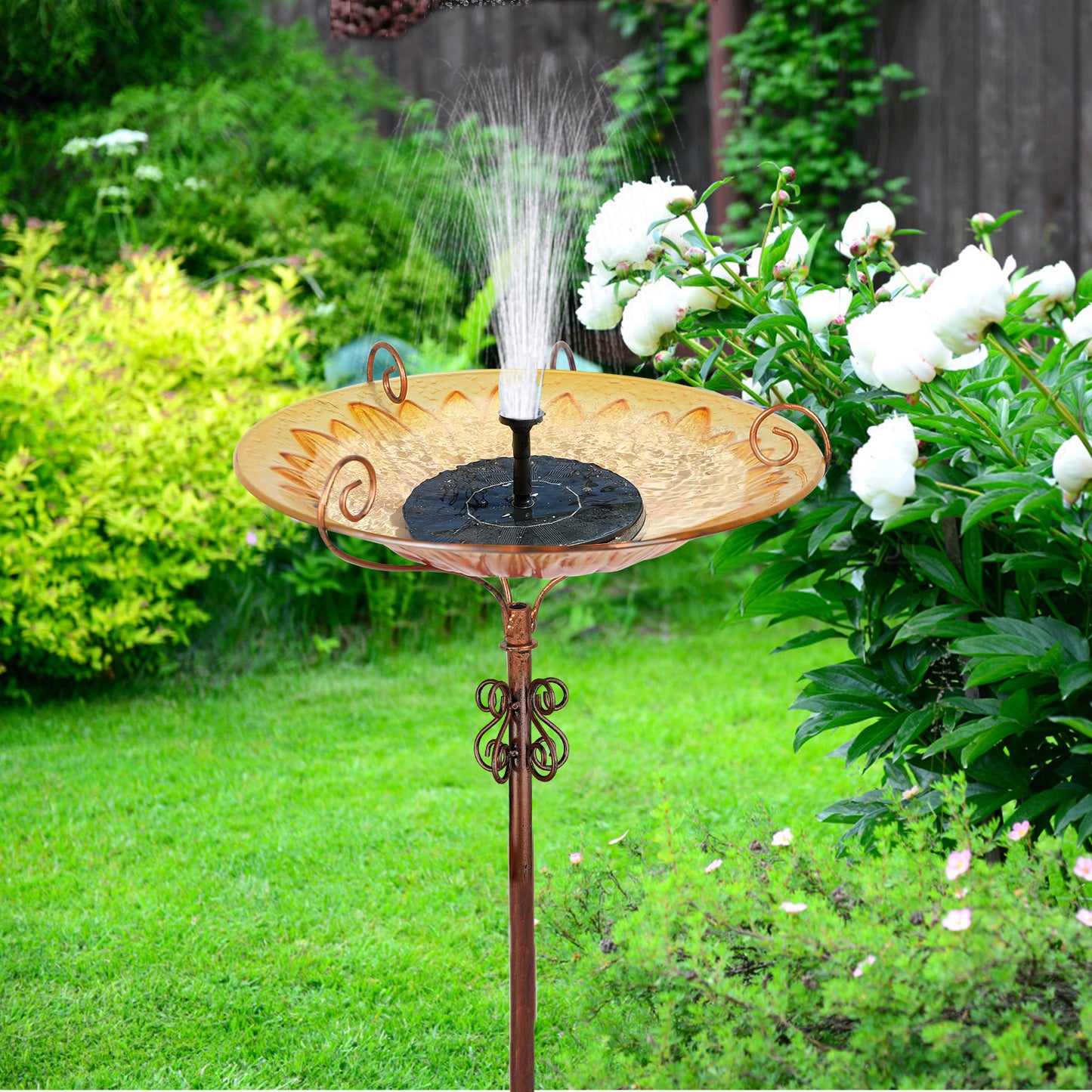 24.8” Tall Garden Glass Bird Bath Bird Feeder with Metal Stake Birdbaths Fountain