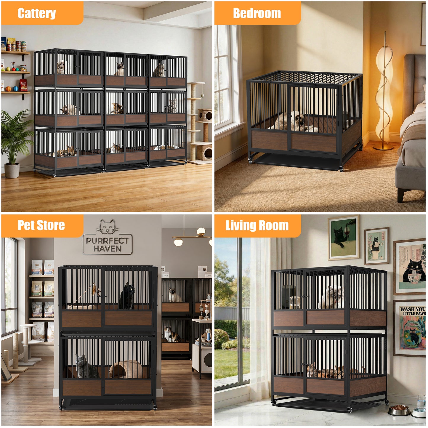 Pet Breeding Whelping Cage for Cats & Small Dogs, Metal Birthing and Recovery Crate, Isolation Kennel for Postpartum Care, Durable Iron Frame, Modern Minimalist Design