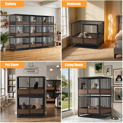 Pet Breeding Whelping Cage for Cats & Small Dogs, Metal Birthing and Recovery Crate, Isolation Kennel for Postpartum Care, Durable Iron Frame, Modern Minimalist Design