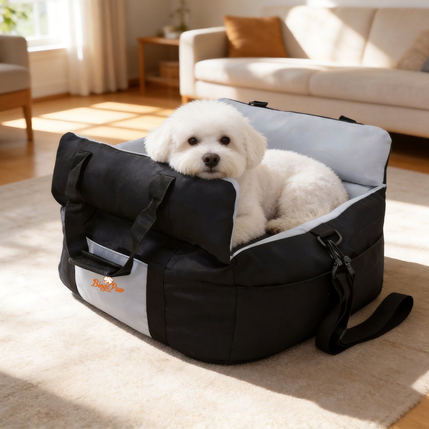 Dog Car Seat for Small Dogs, Travel Carrier Bed with Cushion, Portable Dog Booster Seat for Car Front & Rear Seat, Washable Travel Car Bed