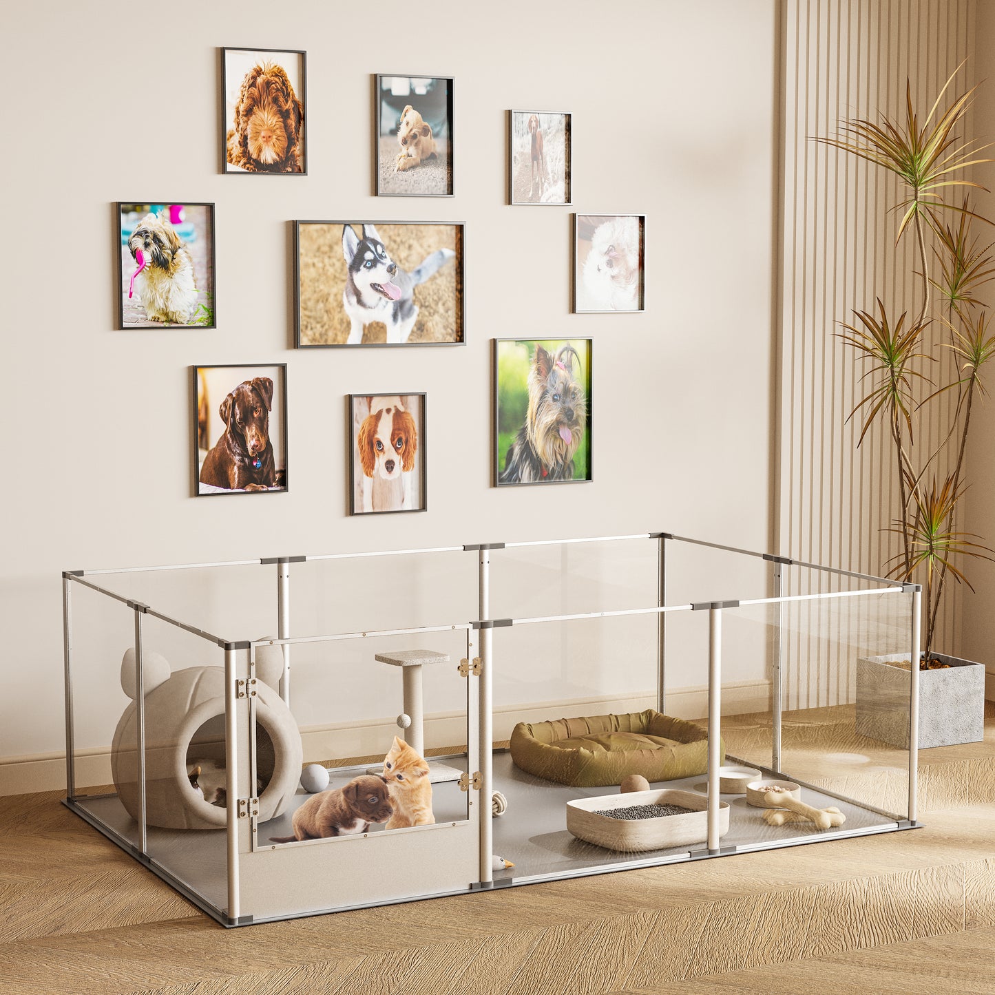 2025 Large Transparent Acrylic Pet Playpen for Living Room, Clear Acrylic Whelping Box for Dog Mom, 180x120x60cm