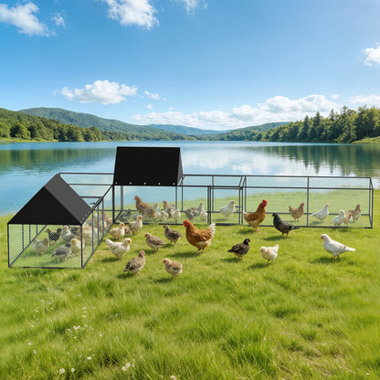 Metal Chicken Coop Outdoor Walk-In Hen House, Small Chicken Cage with Roof Cover, Heavy Duty Poultry Run Pen for Ducks and Quails