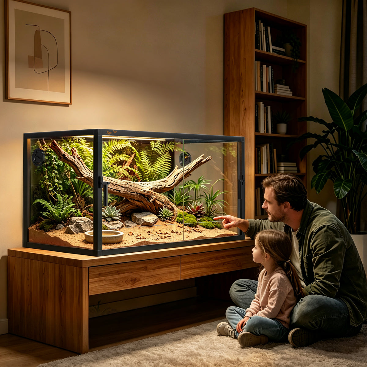Glass Reptile Tank with Front Opening Doors, Large Stackable Reptile Enclosure for Bearded Dragons, Leak-proof Base and Top Mesh Cover