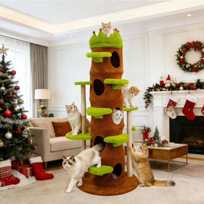 Large Cat Tree 73 Inch Modern Tall Cat Tree Tower, Tree Trunk Cat Condo with Multi-Level Platforms, Wooden Cat Tree for Indoor Multiple Cats and Kittens