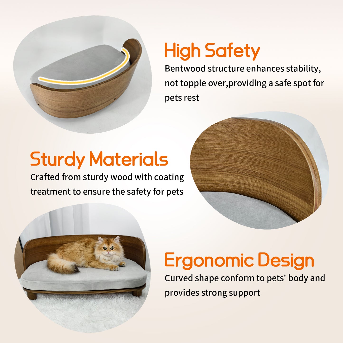 Wooden Cat Furniture Elevated Pet Stool Bed with Cozy Pad for Indoor Animals