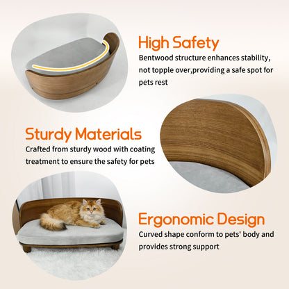 Wooden Cat Furniture Elevated Pet Stool Bed with Cozy Pad for Indoor Animals