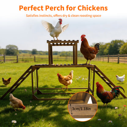 Chicken Perches Swing: Chicken Roosting Bars Wooden Chicken Climbing Frame with Swing & Ladder, Activity Play Toys for 8-10 Chickens, for Birds
