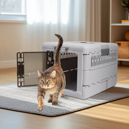 Portable Plastic Cat Kitten Travel Carrier Pet Carry Crate Collapsible Design