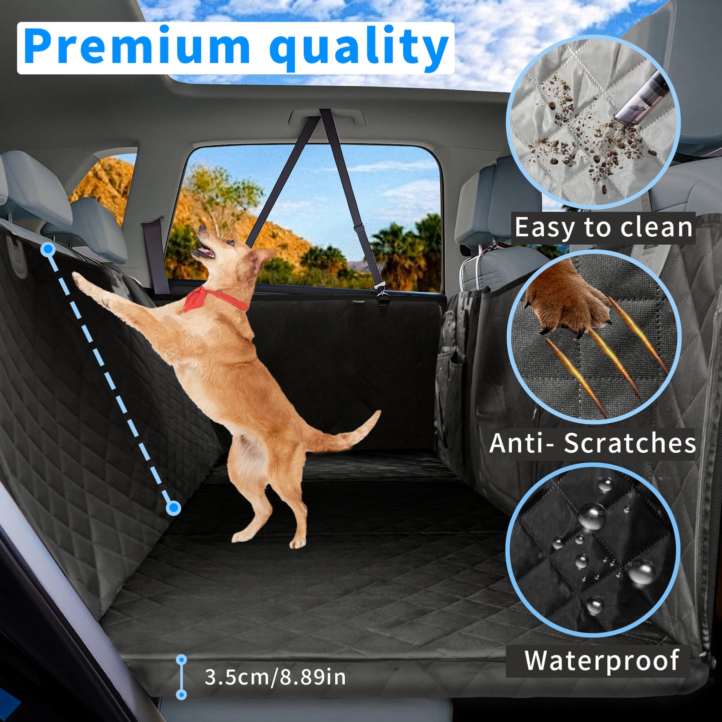 Back Seat Extender for Dogs: Versatile Dog Car Seat Cover for Back Seat with Pockets Hard Bottom - Waterproof, Scratch-Proof Dog Hammock for Cars (Holds 220 lbs)