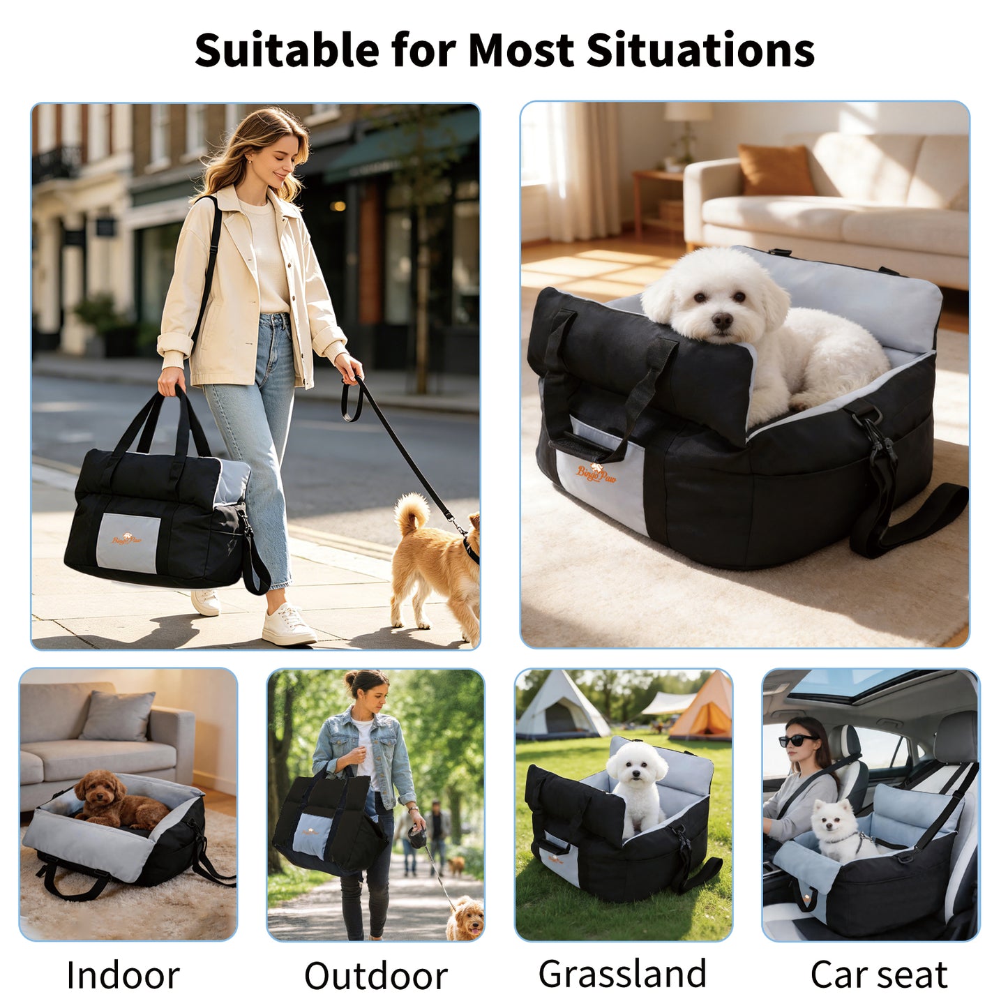Dog Car Seat for Small Dogs, Travel Carrier Bed with Cushion, Portable Dog Booster Seat for Car Front & Rear Seat, Washable Travel Car Bed