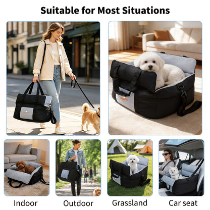Dog Car Seat for Small Dogs, Travel Carrier Bed with Cushion, Portable Dog Booster Seat for Car Front & Rear Seat, Washable Travel Car Bed