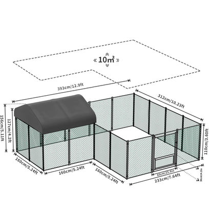Walk-in Poultry Chicken Coop,Duck Goose Fence with Waterproof and UV Cover,Large Metal Hen House for Outdoor,Farm 12.9x10.2x5.1ft
