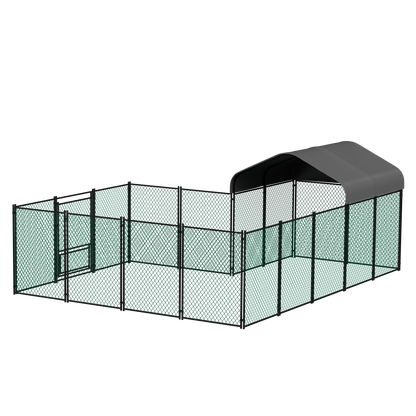 Walk-in Poultry Chicken Coop,Duck Goose Fence with Waterproof and UV Cover,Large Metal Hen House for Outdoor,Farm 12.9x10.2x5.1ft