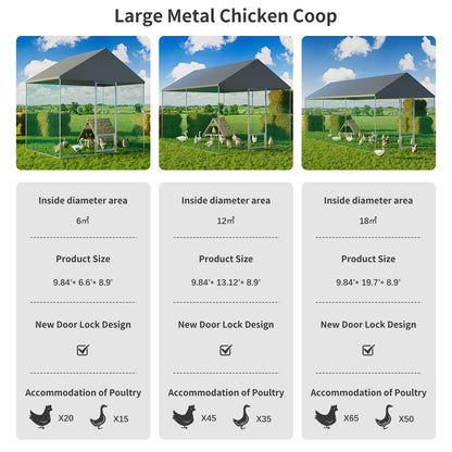 Large Chicken Coop Cage: Jumbo Large Galvanized Metal Chicken Coop Poultry Run Cage with Full Cover, High Walk-in Enclosure, Use for Outdoor Backyard