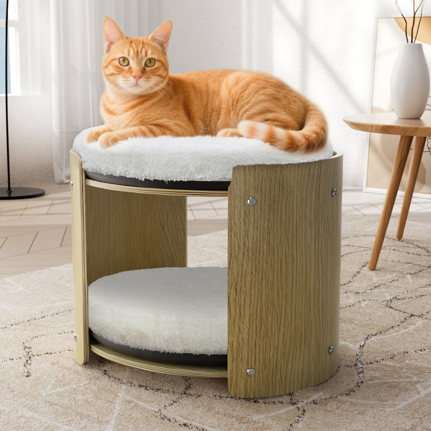 2-Tier Elevated Cat Bed Double Cat Tower Bed for Indoor Cats, Thicker Plush Mats