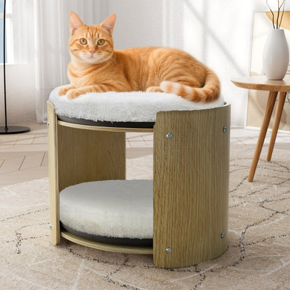 2-Tier Elevated Cat Bed Double Cat Tower Bed for Indoor Cats, Thicker Plush Mats