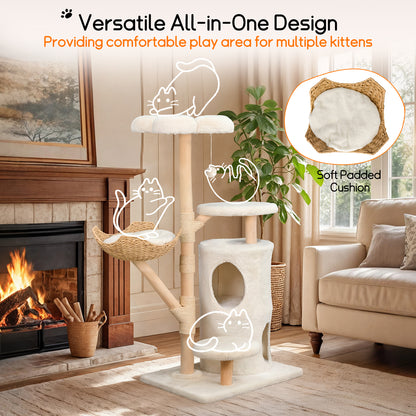 2025 NEW 56 Inches Modern Cat Tree Tower with Basket and Perch, Cat Furniture for Big Cats