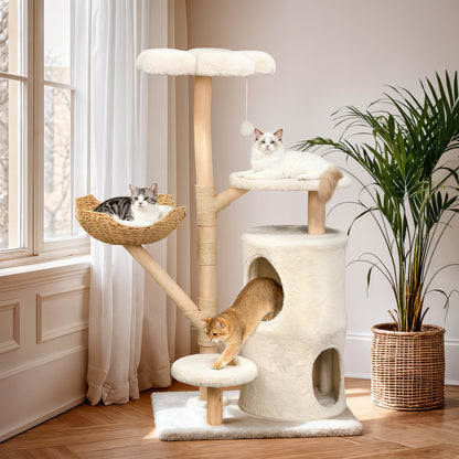 2025 NEW 56 Inches Modern Cat Tree Tower with Basket and Perch, Cat Furniture for Big Cats