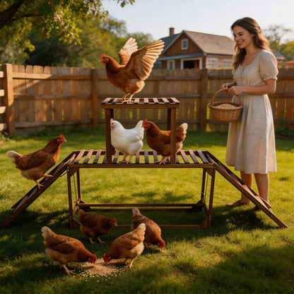 Chicken Perches Swing: Chicken Roosting Bars Wooden Chicken Climbing Frame with Swing & Ladder, Activity Play Toys for 8-10 Chickens, for Birds