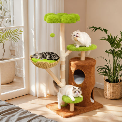 Multi-Level Cat Tower: 55.91-Inch Tall Cat Tower for Indoor Cat, Kitten Play Center with Scratching Posts, Top Perches, Hideaways, Vivid Green