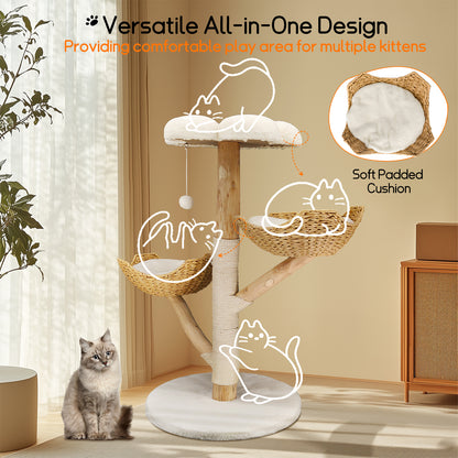 Cat Climbing Tree: Modern Cat Tree Activity Tower with Plush Cushion Sisal Scratching Post Cozy Kitten Play House for Multiple Cats