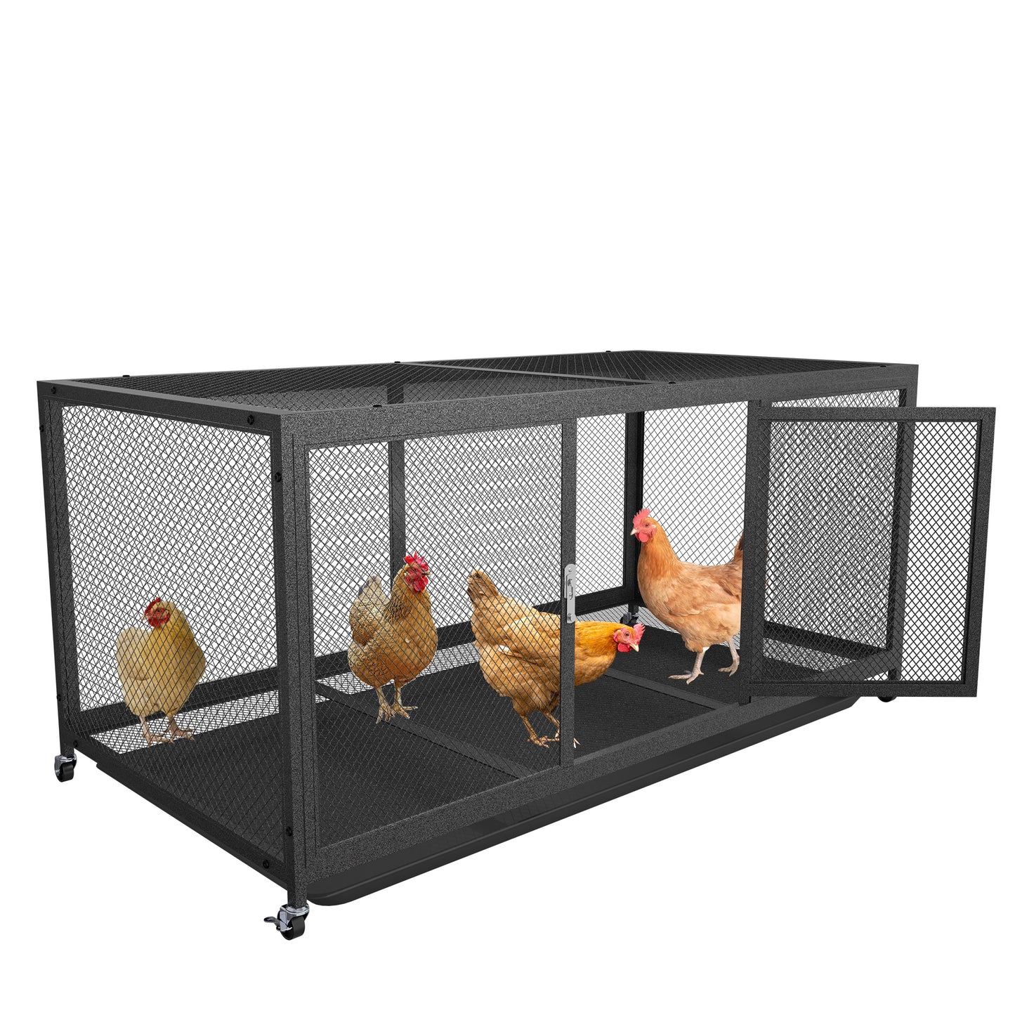 Metal Chicken Cage with Wheels, Elevated Indoor Chicken Cage, Heavy Duty Movable Iron Chicken Coop for Balcony, Patio, Small Pet Chickens and Quail