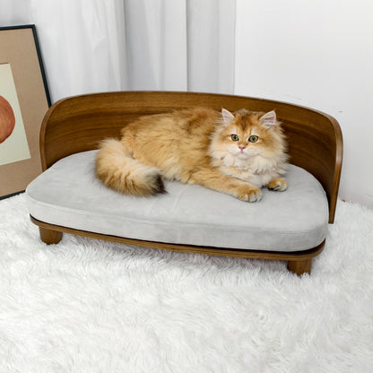 Wooden Cat Furniture Elevated Pet Stool Bed with Cozy Pad for Indoor Animals