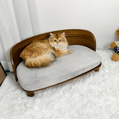 Wooden Cat Furniture Elevated Pet Stool Bed with Cozy Pad for Indoor Animals