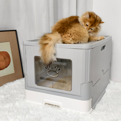 Cat Litter Box Front Entry Top Exit Toilet Boxes Litter Tray with Litter Scoop