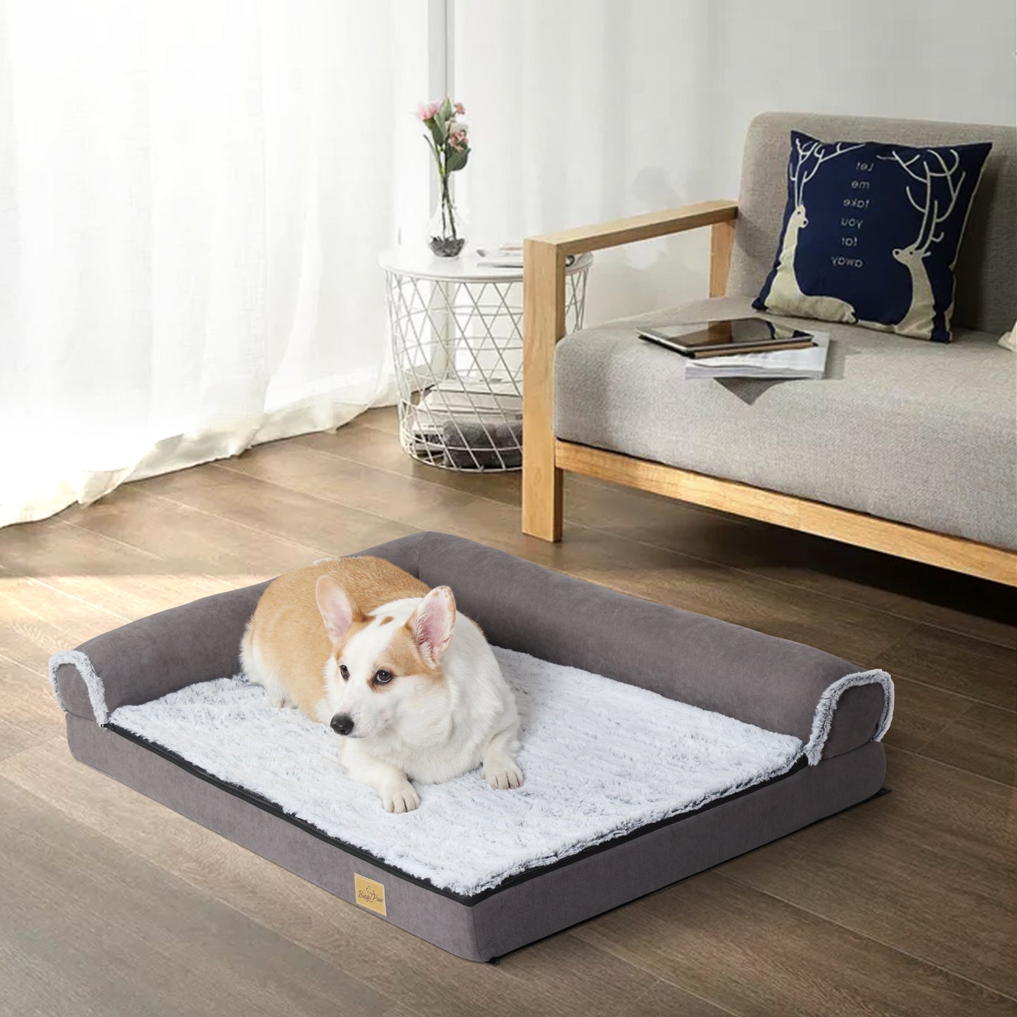 Orthopedic Sponge Pet Bed Warm Faux Fur Sofa Bed with Removable Cover