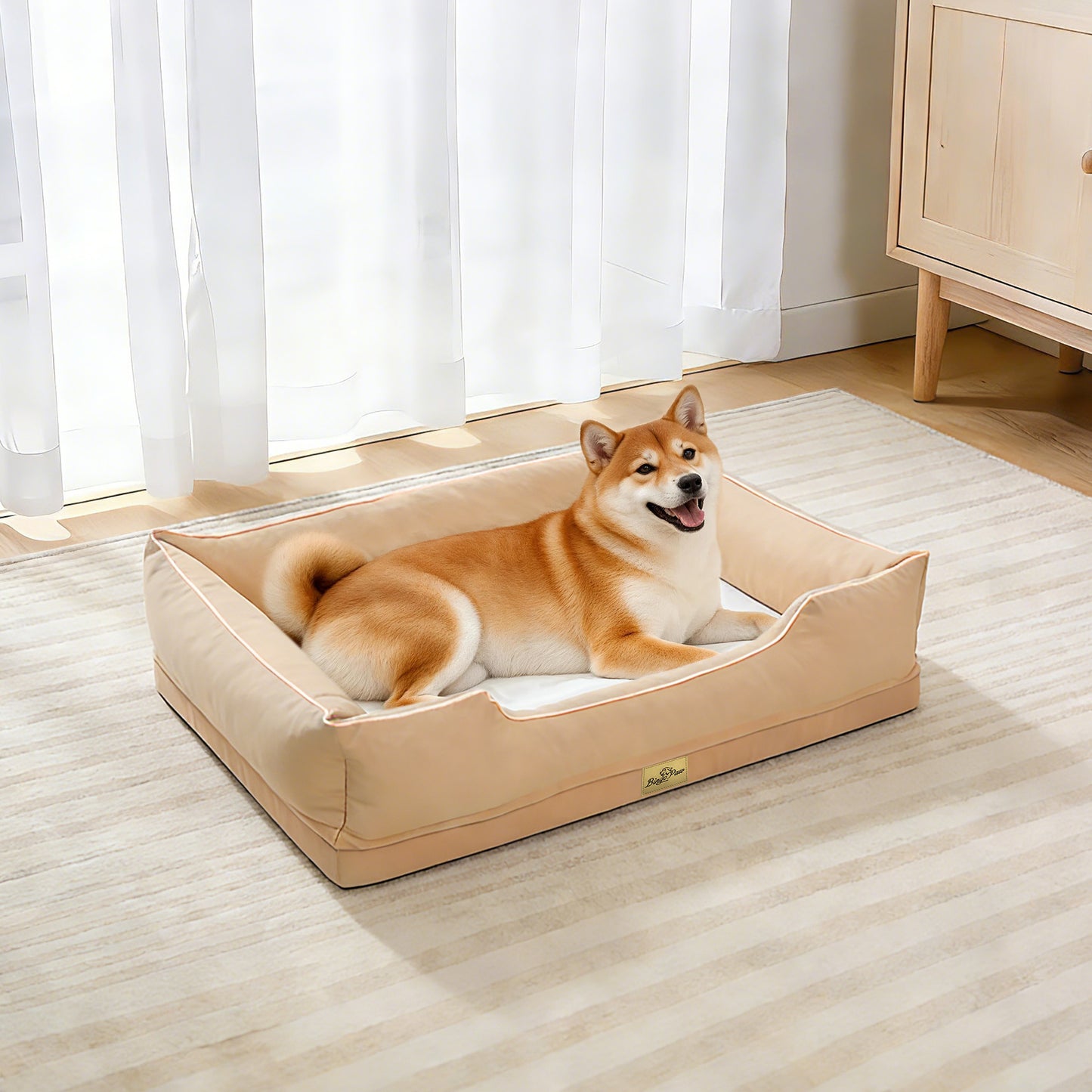Orthopedic Dog Bed Bolster Sofa Pet Couch with High Density Foam Base, Removable Washable Suede Cover, Anti-Slip Cuddler Mattress