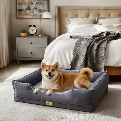 Orthopedic Dog Bed Bolster Sofa Pet Couch with High Density Foam Base, Removable Washable Suede Cover, Anti-Slip Cuddler Mattress