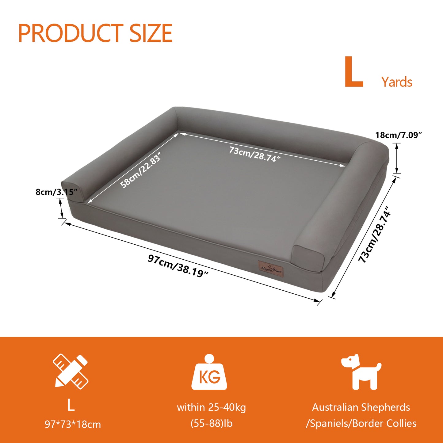Large Orthopedic Dog Bed Pet Sofa Couch Memory Foam Waterproof Cover Bed Gray