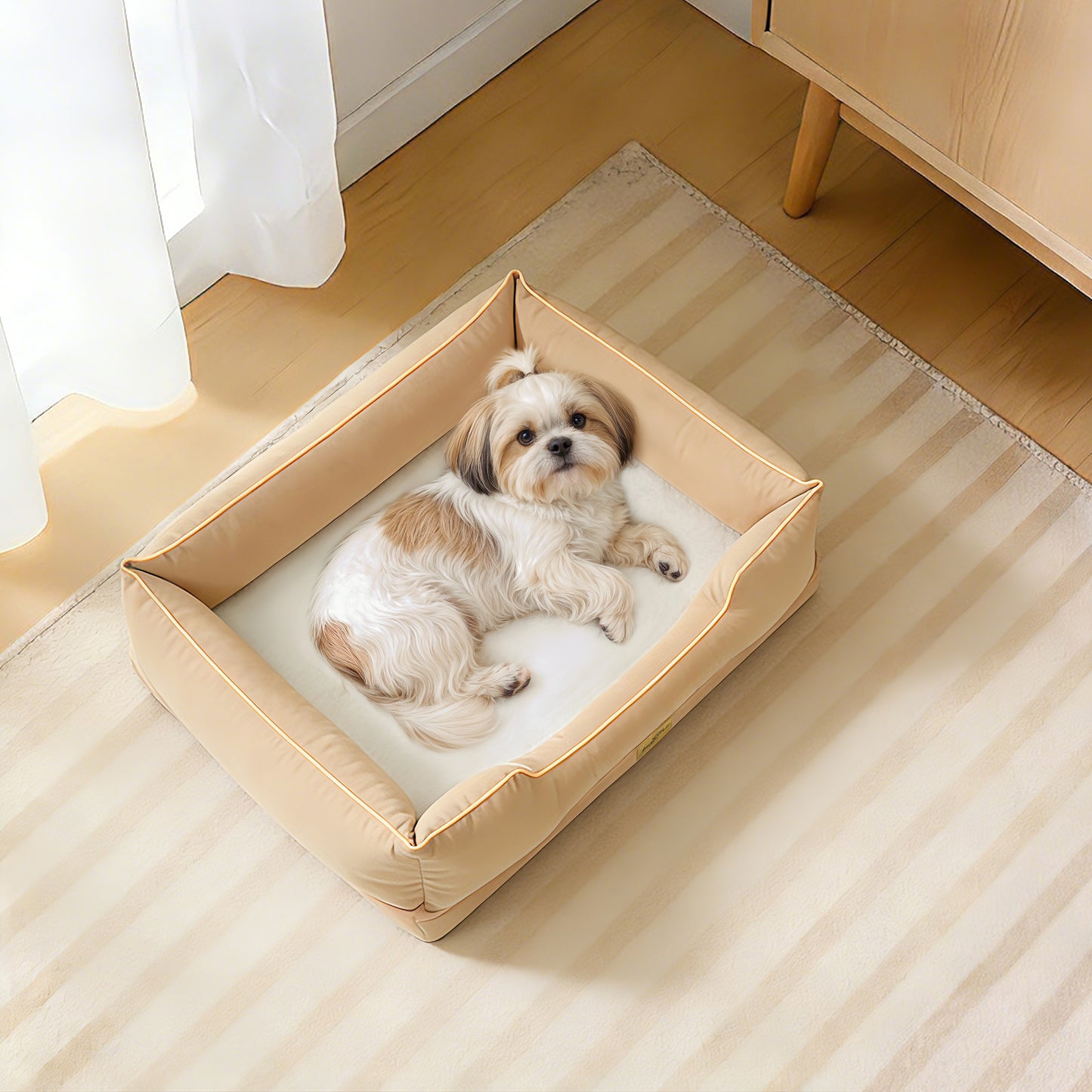 Orthopedic Dog Bed Bolster Sofa Pet Couch with High Density Foam Base, Removable Washable Suede Cover, Anti-Slip Cuddler Mattress