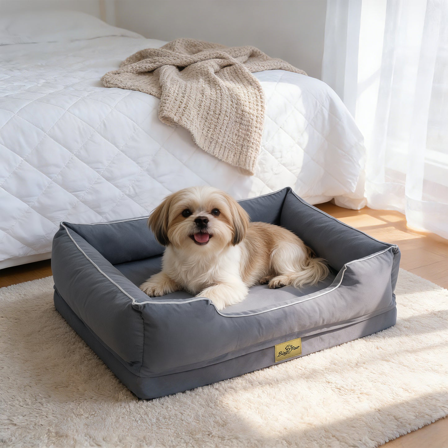 (Summer type)Orthopedic Dog Bed Bolster Sofa Pet Couch with High Density Foam Base, Removable Washable Oxford Cloth Cover, Anti-Slip Cuddler Mattress