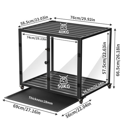 Self-Innovative Dog Cage: Bingopaw First Tempered Glass Dog Pet Cage Dog Kennel  Aluminum Frame with Dual Doors and Removable Tray, for Medium to Large Dogs