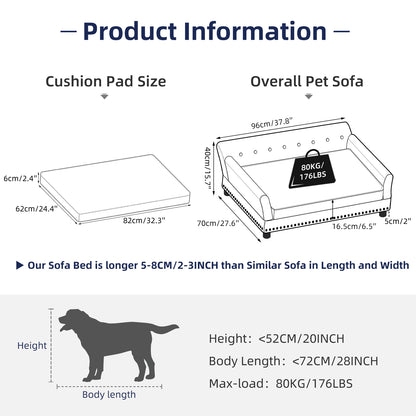 Pet Dog Couch Bed Deluxe Dutch Velvet Upholstered Sofa Bed Removable Cushion