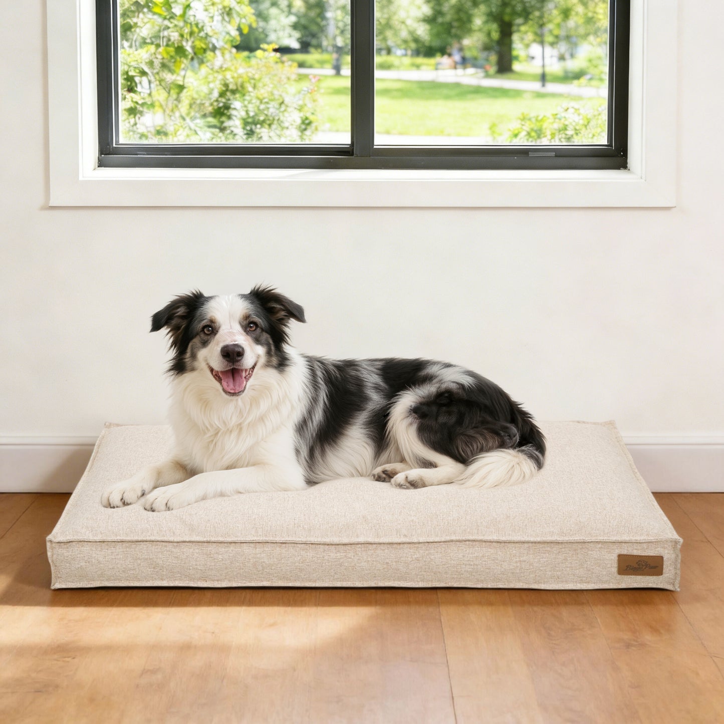 Soft Linen Dog Bed with Removable Washable Cover, Flat Pet Bed Mat for Crate, Shredded Foam Filled Puppy Pad with Non-Slip Bottom