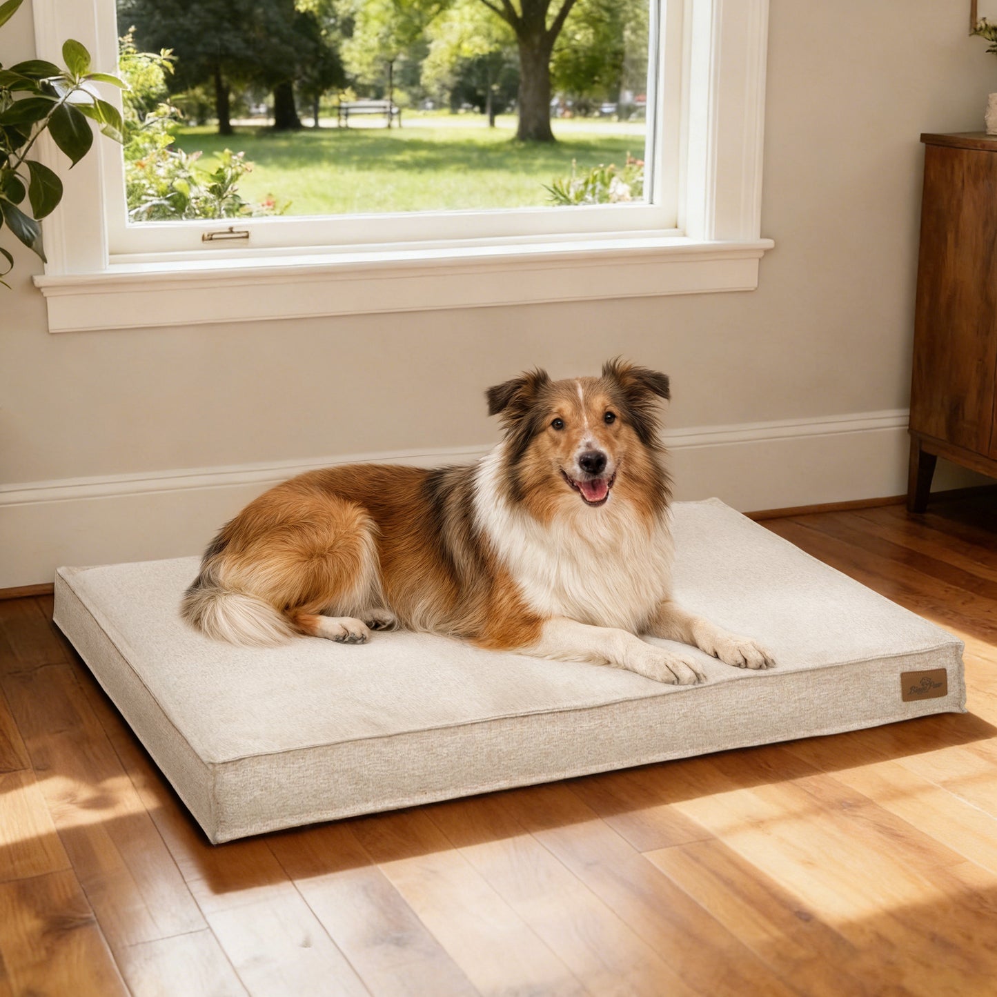 Soft Linen Dog Bed with Removable Washable Cover, Flat Pet Bed Mat for Crate, Shredded Foam Filled Puppy Pad with Non-Slip Bottom