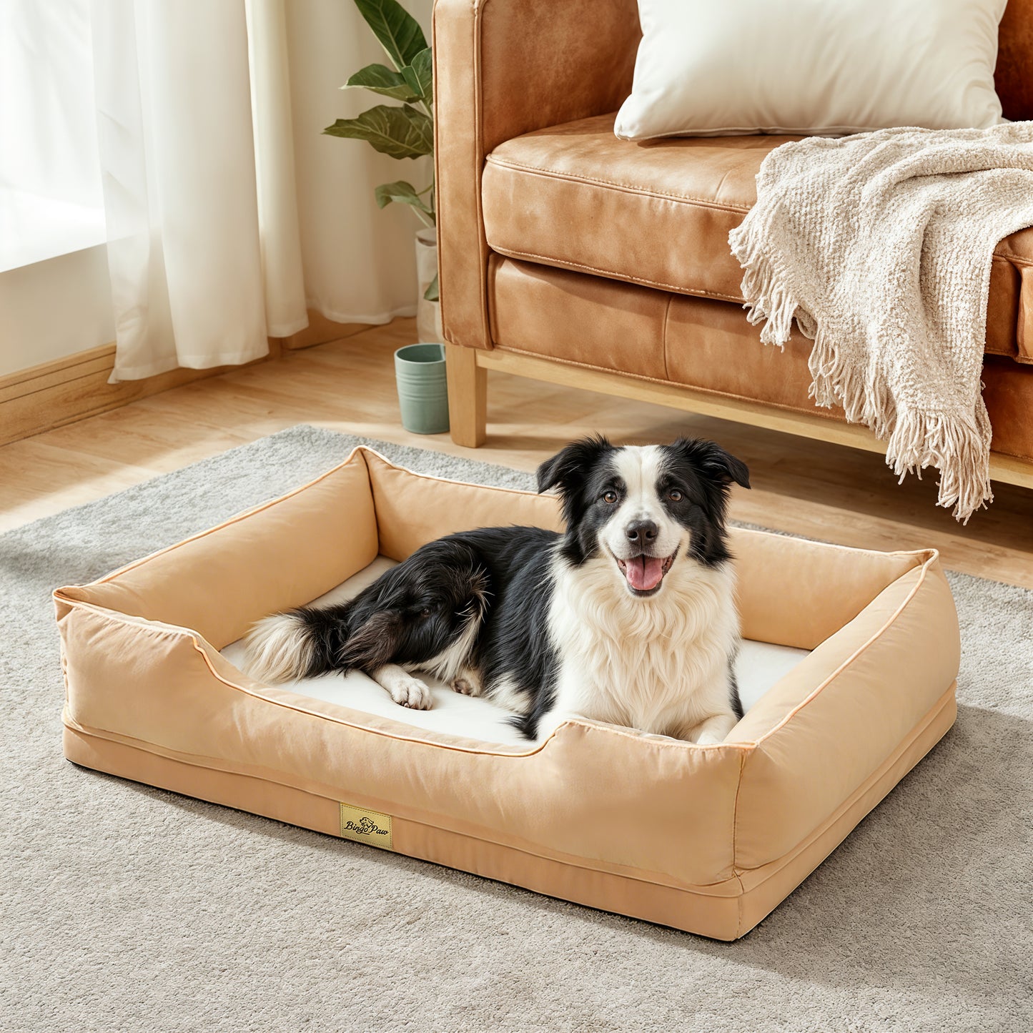 Orthopedic Dog Bed Bolster Sofa Pet Couch with High Density Foam Base, Removable Washable Suede Cover, Anti-Slip Cuddler Mattress