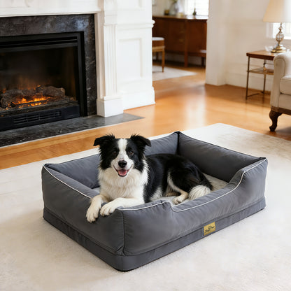 Orthopedic Dog Bed Bolster Sofa Pet Couch with High Density Foam Base, Removable Washable Suede Cover, Anti-Slip Cuddler Mattress