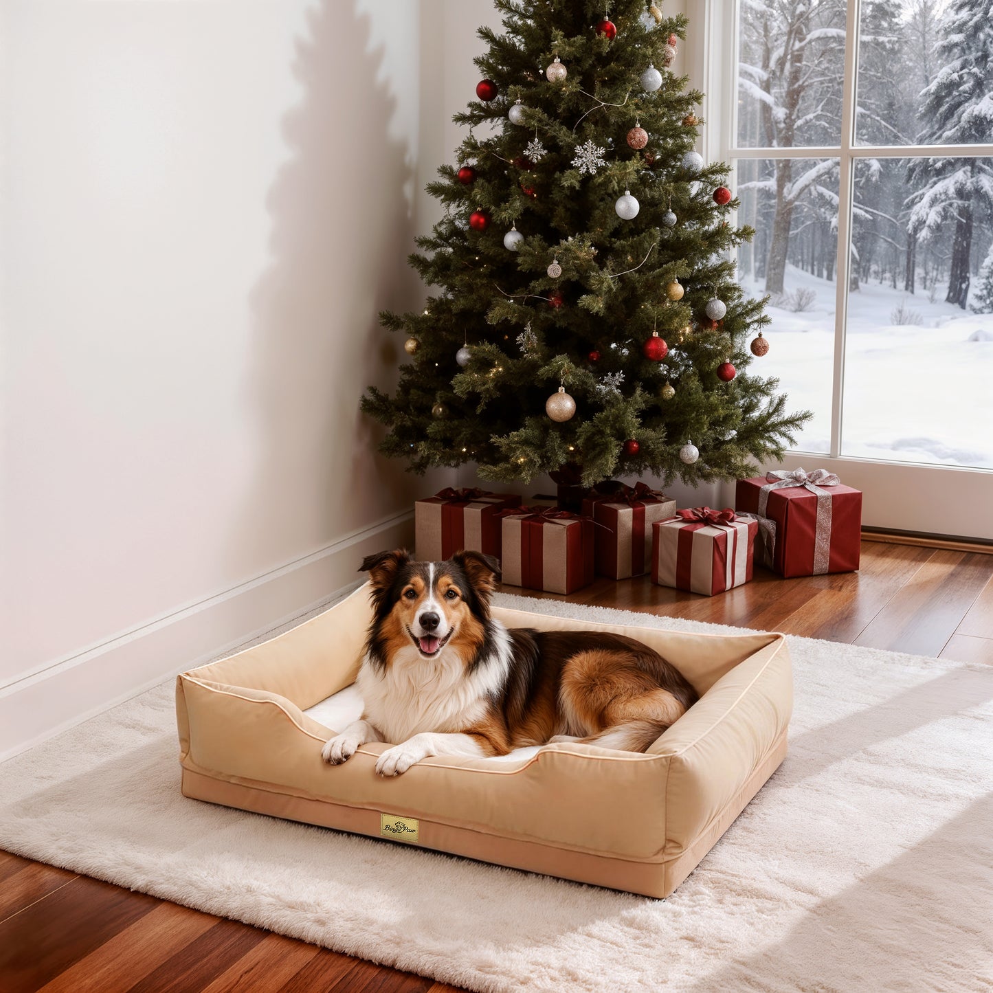Orthopedic Dog Bed Bolster Sofa Pet Couch with High Density Foam Base, Removable Washable Suede Cover, Anti-Slip Cuddler Mattress