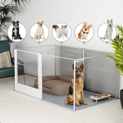Acrylic Dog Playpen Fence: Indoor Clear Acrylic Pet Whelping Pen Box Dog Playpen Kennel Crate 80cm Taller with Waterproof Pad for Dogs, Rabbits, Guinea Pig