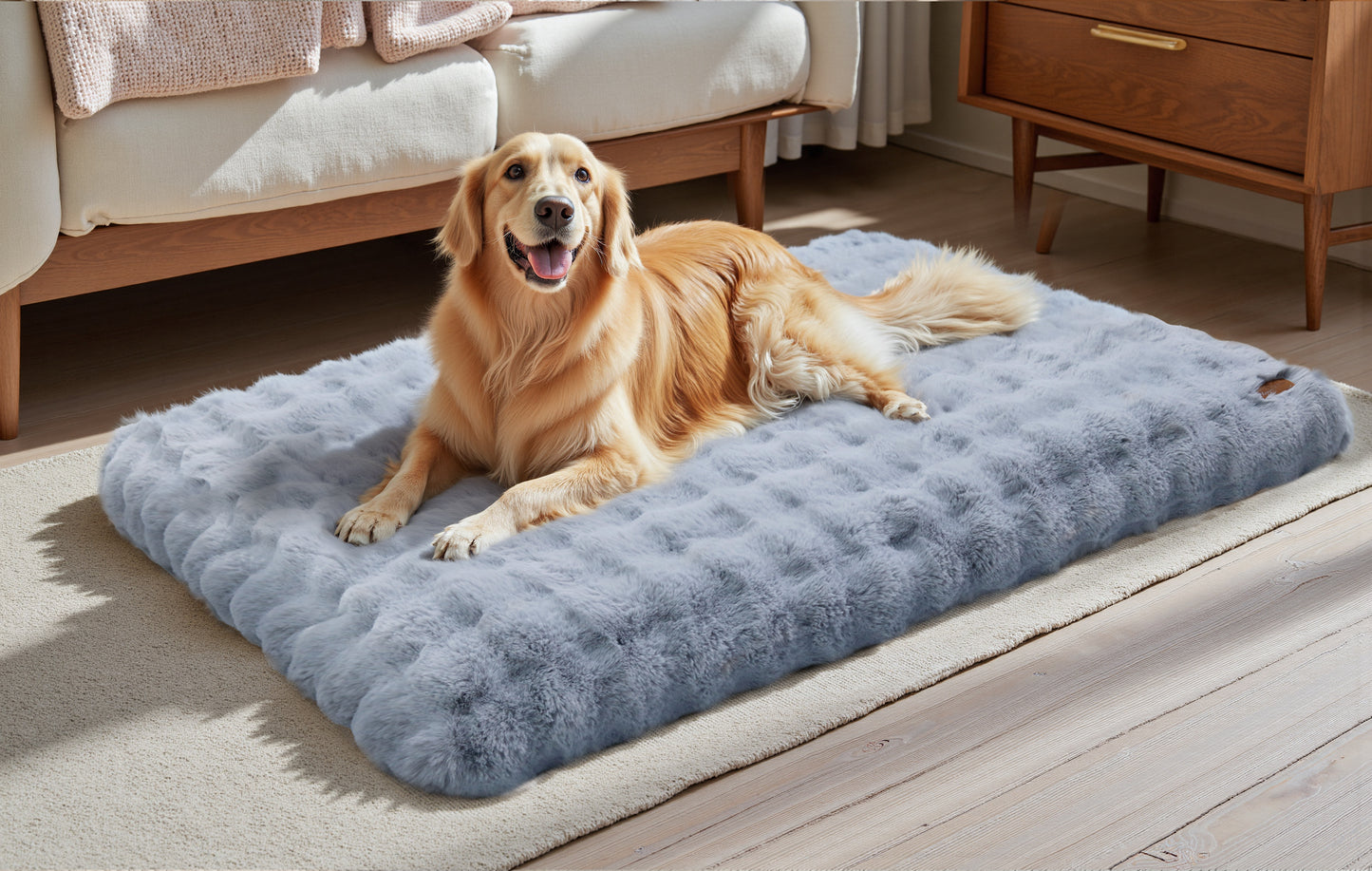 2025 Fluffy Dog Cat Bed: Deluxe Plush Dog Bed with Supportive Base Comfort Pet Sleeping Mat Crate Bed with Removable Cover for Different Sizes Dogs Breeds