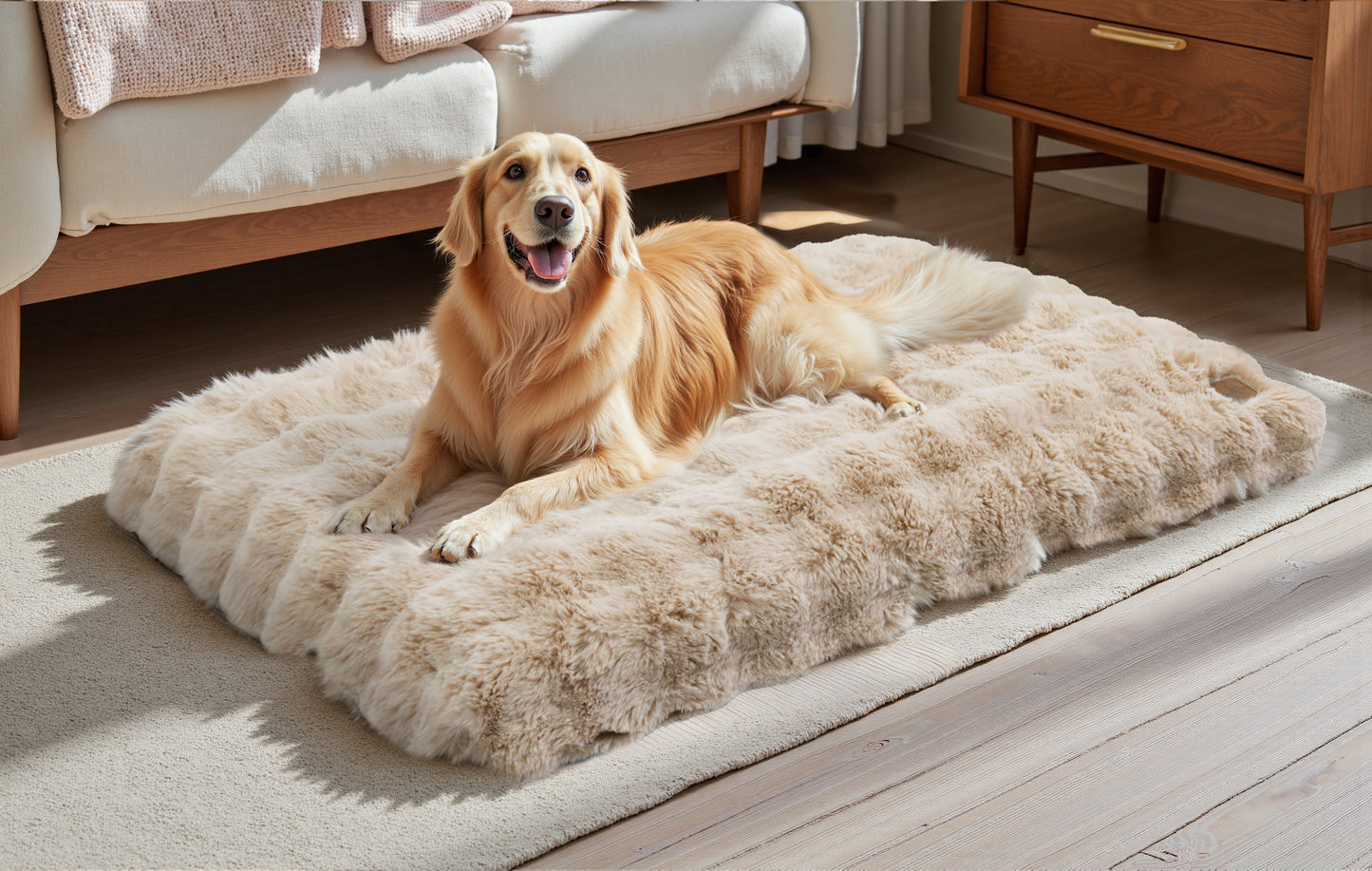 2025 Fluffy Dog Cat Bed: Deluxe Plush Dog Bed with Supportive Base Comfort Pet Sleeping Mat Crate Bed with Removable Cover for Different Sizes Dogs Breeds