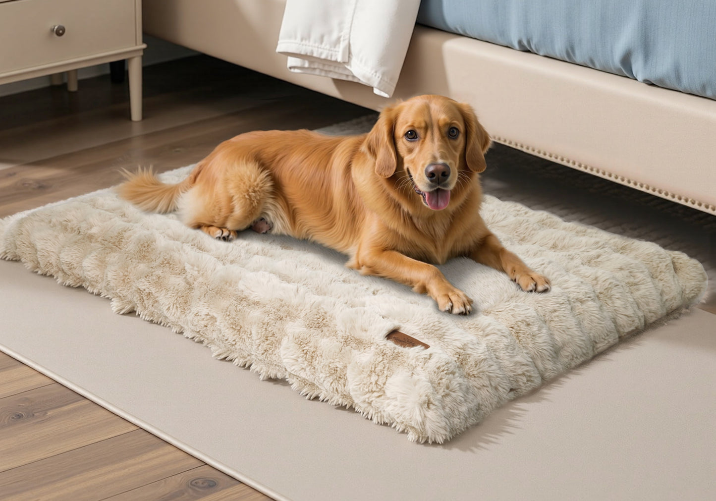 2025 Fluffy Dog Cat Bed: Deluxe Plush Dog Bed with Supportive Base Comfort Pet Sleeping Mat Crate Bed with Removable Cover for Different Sizes Dogs Breeds