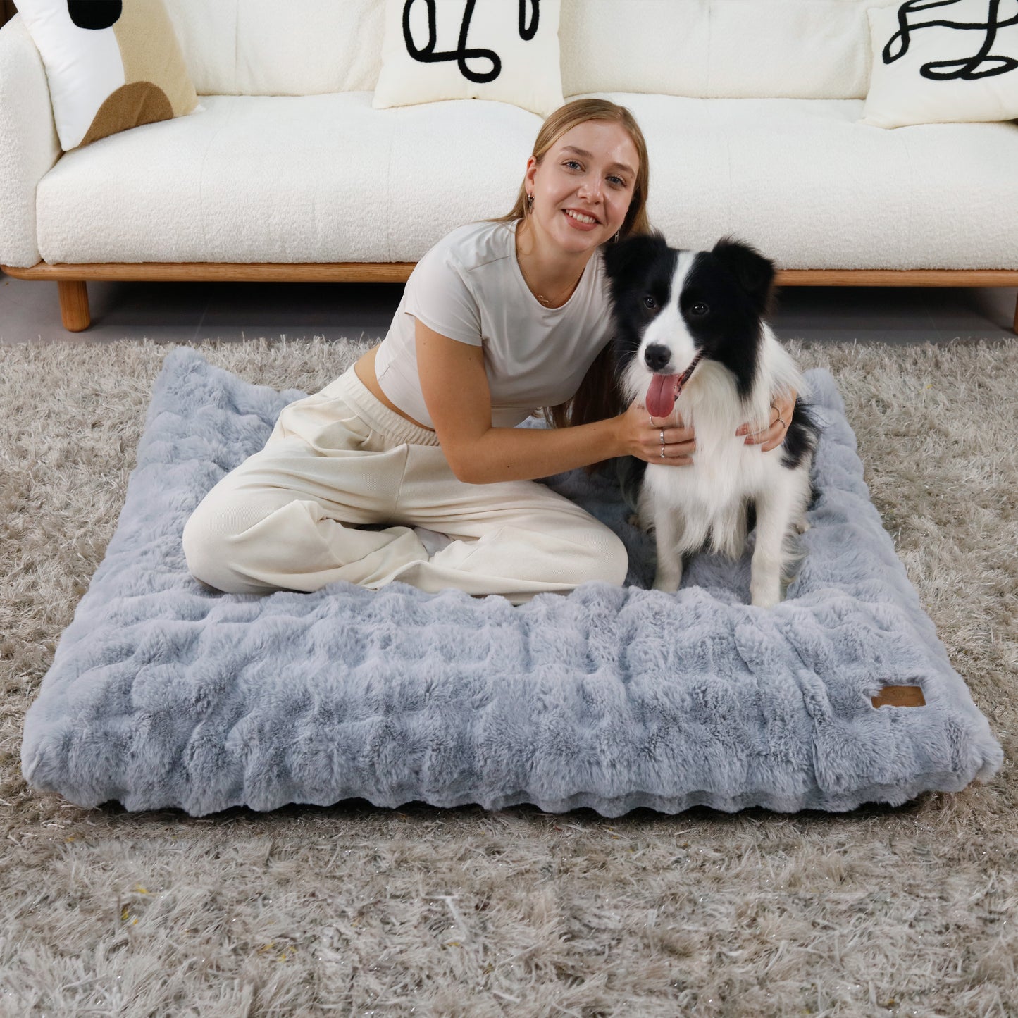 2025 Fluffy Dog Cat Bed: Deluxe Plush Dog Bed with Supportive Base Comfort Pet Sleeping Mat Crate Bed with Removable Cover for Different Sizes Dogs Breeds