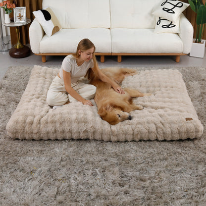 2025 Fluffy Dog Cat Bed: Deluxe Plush Dog Bed with Supportive Base Comfort Pet Sleeping Mat Crate Bed with Removable Cover for Different Sizes Dogs Breeds