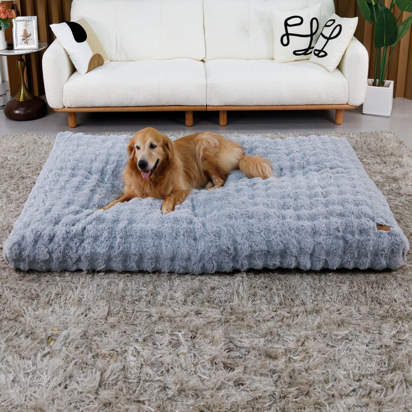 2025 Fluffy Dog Cat Bed: Deluxe Plush Dog Bed with Supportive Base Comfort Pet Sleeping Mat Crate Bed with Removable Cover for Different Sizes Dogs Breeds